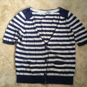 Boden XS blue stripe cardigan linen blend